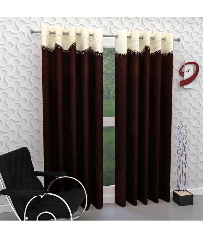     			Tanishka Fabs Solid Semi-Transparent Eyelet Curtain 7 ft ( Pack of 2 ) - Brown