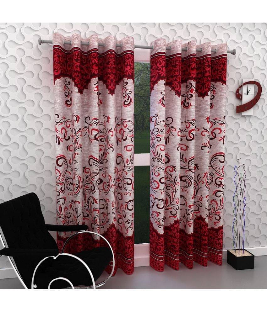     			Tanishka Fabs Floral Semi-Transparent Eyelet Curtain 7 ft ( Pack of 2 ) - Maroon