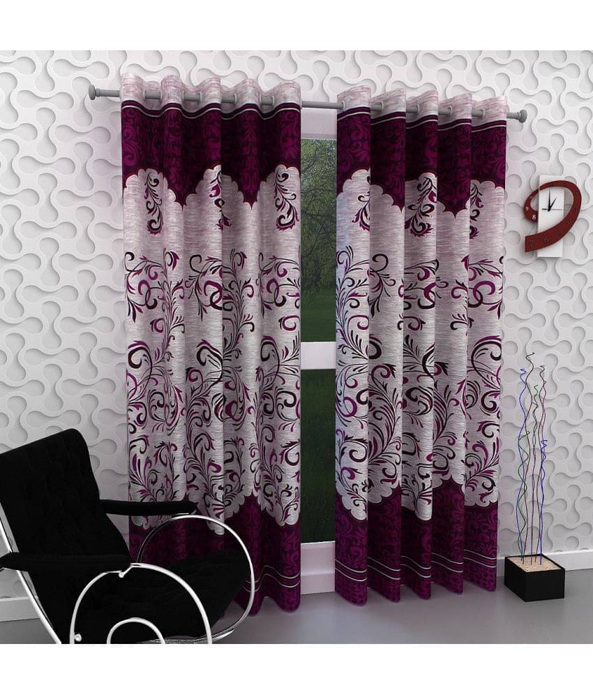     			Tanishka Fabs Floral Semi-Transparent Eyelet Curtain 7 ft ( Pack of 2 ) - Multi Color