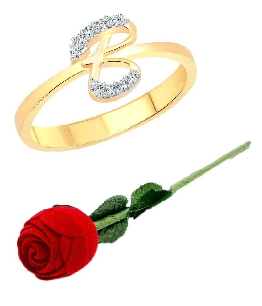     			Vighnaharta Initial ''B'' Letter with Rose CZ Gold and Rhodium Plated Alloy Finger Ring for Women and Girls - [VFJ1179ROSE-G10]
