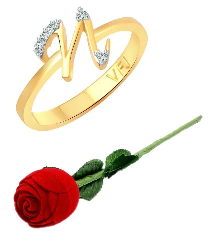     			Vighnaharta Initial ''N'' Letter with Rose CZ Gold and Rhodium Plated Alloy Finger Ring for Girls and Women - [VFJ1188ROSE-G8]