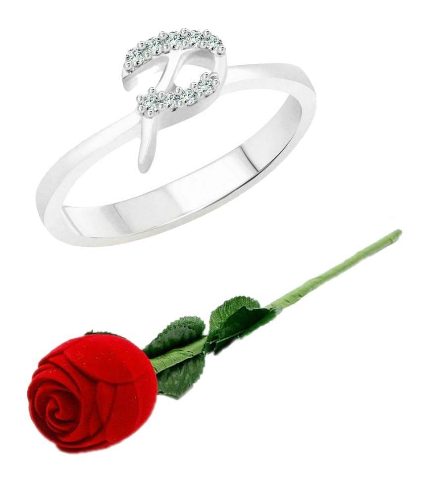     			Vighnaharta Initial ''P'' Alphabet with Rose CZ Rhodium Plated Alloy Finger Ring for Women and Girls - [VFJ1185ROSE14]