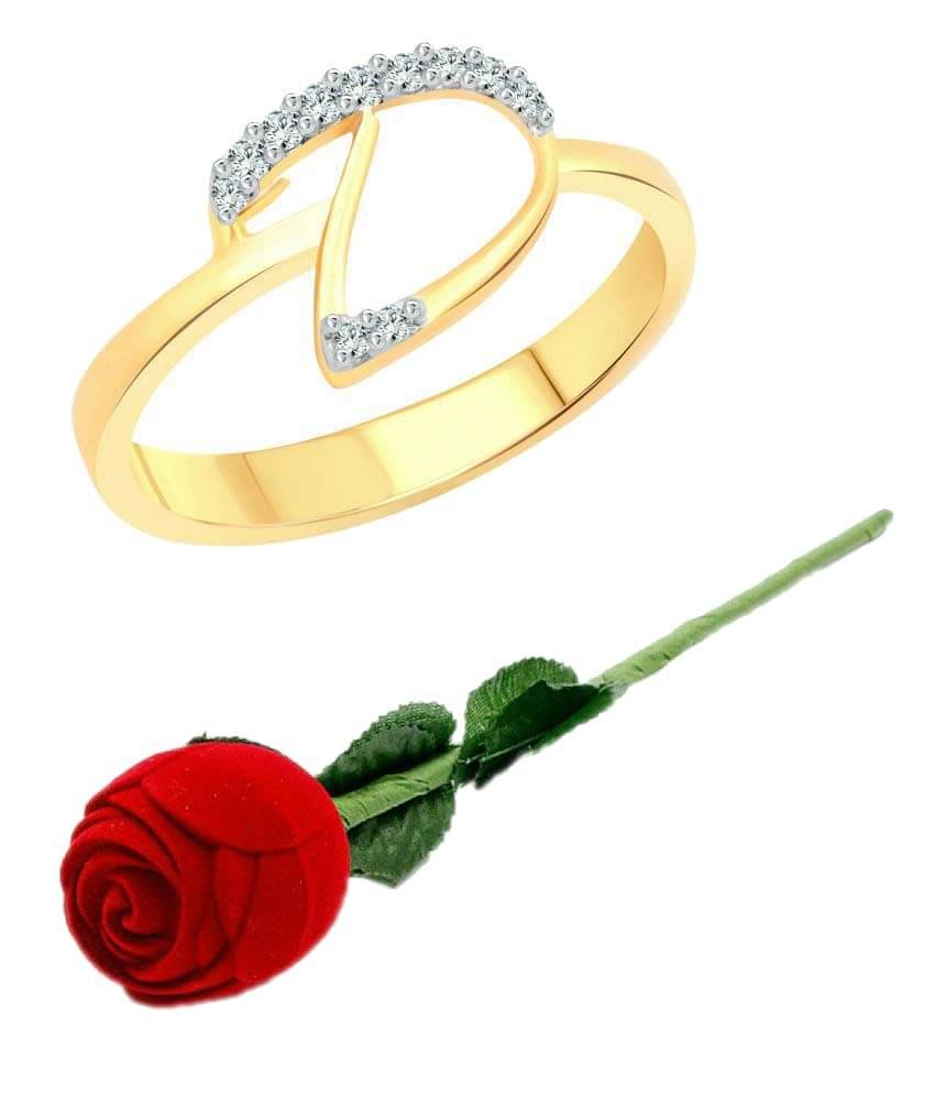     			Vighnaharta Initial ''D'' Letter with Rose CZ Gold and Rhodium Plated Alloy Finger Ring for Women and Girls - [VFJ1180ROSE-G10]