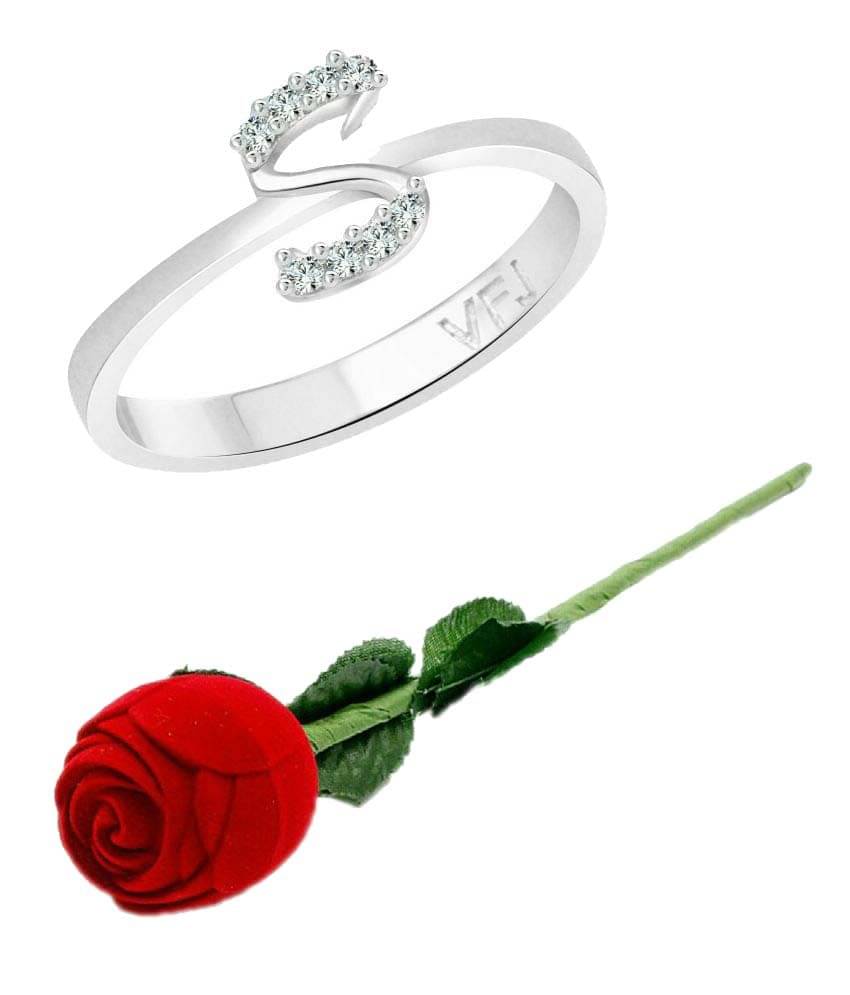     			Vighnaharta Initial ''S'' Alphabet with Rose CZ Rhodium Plated Alloy Finger Ring for Women and girls - [VFJ1191ROSE10]