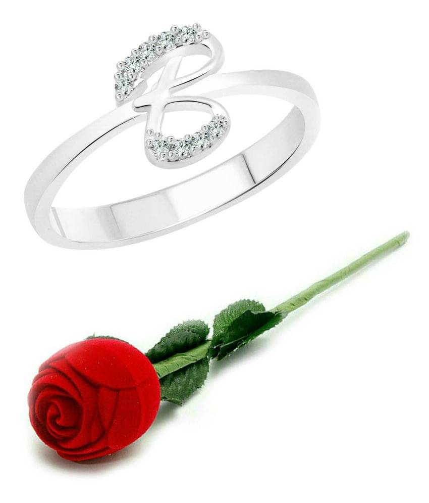     			Vighnaharta Initial ''B'' Alphabet with Rose CZ  Rhodium Plated Alloy Finger Ring for Women and Girls - [VFJ1179ROSE12]