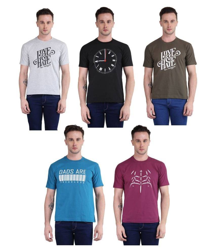 British Terminal Pack of 5 100 Percent Cotton Slim Fit Men's T-Shirt ( Multi ) British Terminal Pack of 5 100 Percent Cotton Slim Fit Men's T-Shirt ( Multi )