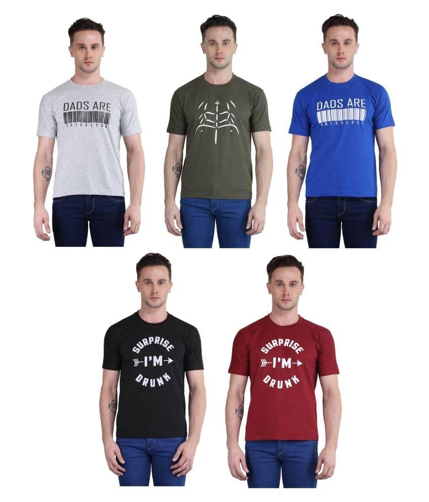 British Terminal Pack of 5 100 Percent Cotton Slim Fit Men's T-Shirt ( Multi ) British Terminal Pack of 5 100 Percent Cotton Slim Fit Men's T-Shirt ( Multi )