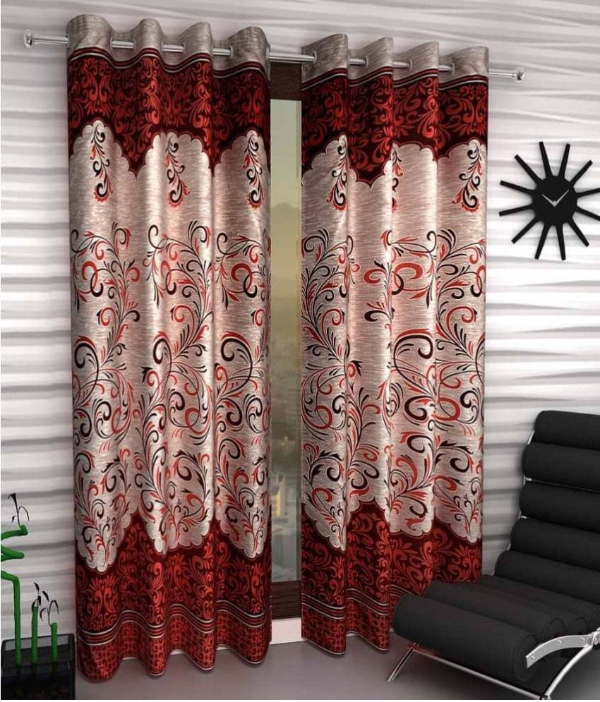 Tanishka Fabs Semi-Transparent Curtain 9 ft ( Pack of 2 ) - Maroon Tanishka Fabs Semi-Transparent Curtain 9 ft ( Pack of 2 ) - Maroon
