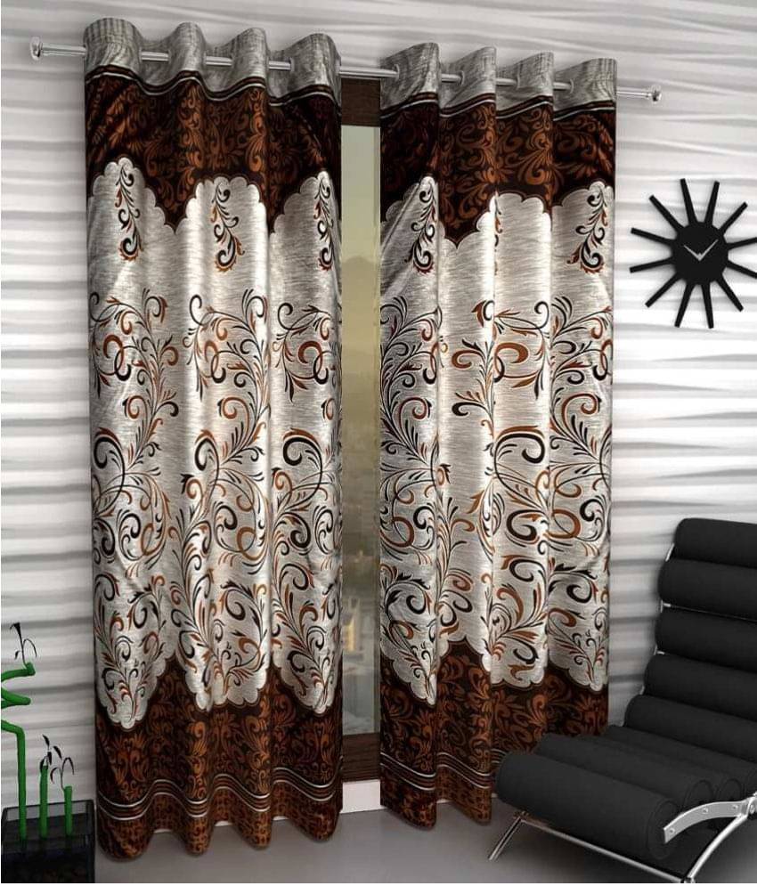     			Tanishka Fabs Semi-Transparent Curtain 9 ft ( Pack of 2 ) - Brown