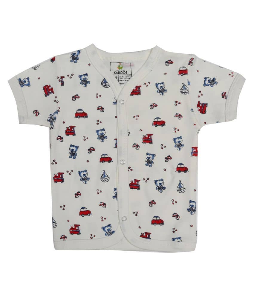 Kaboos Off- White Colour Printed Cotton Baby Shirt for Kids