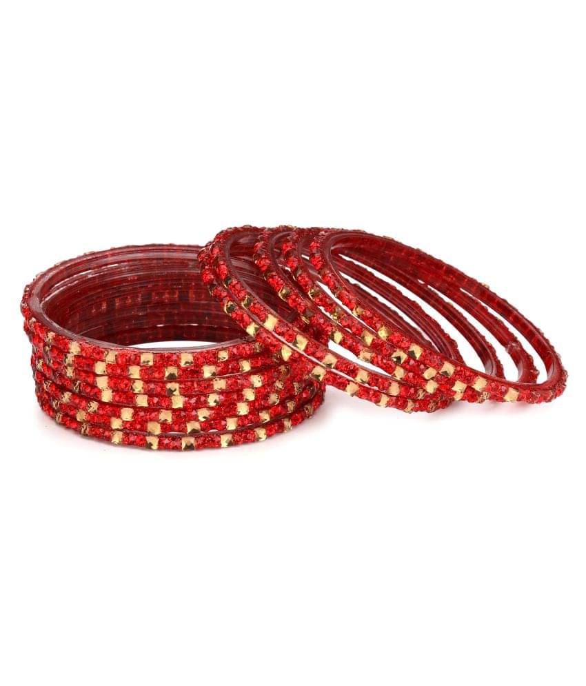 Somil 12 Firing Red Glass Bangle Party Set Fully Ornamented With Colorful Beads & Crystal With Safety Box-EI_2.2 Somil 12 Firing Red Glass Bangle Party Set Fully Ornamented With Colorful Beads & Crystal With Safety Box-EI_2.2