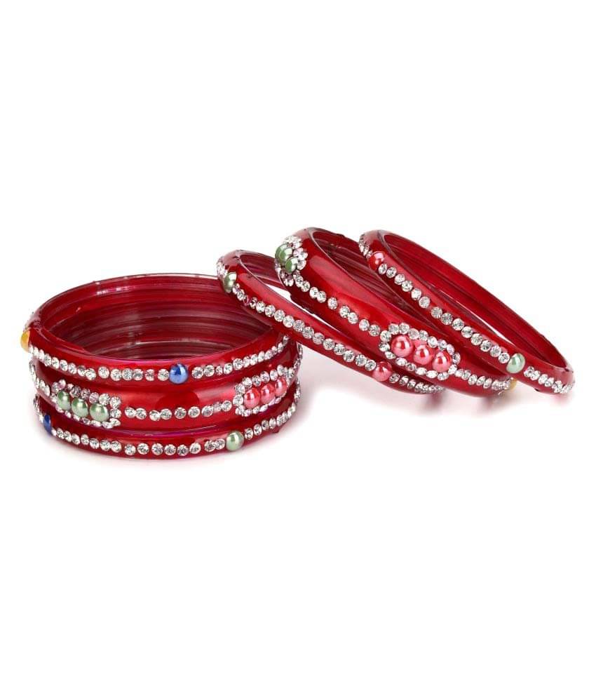 Somil Red Color 2 Kada & 4 Bangle Set decorative With Colorful Beads & Stones With Safety Box-DR_2.2 Somil Red Color 2 Kada & 4 Bangle Set decorative With Colorful Beads & Stones With Safety Box-DR_2.2