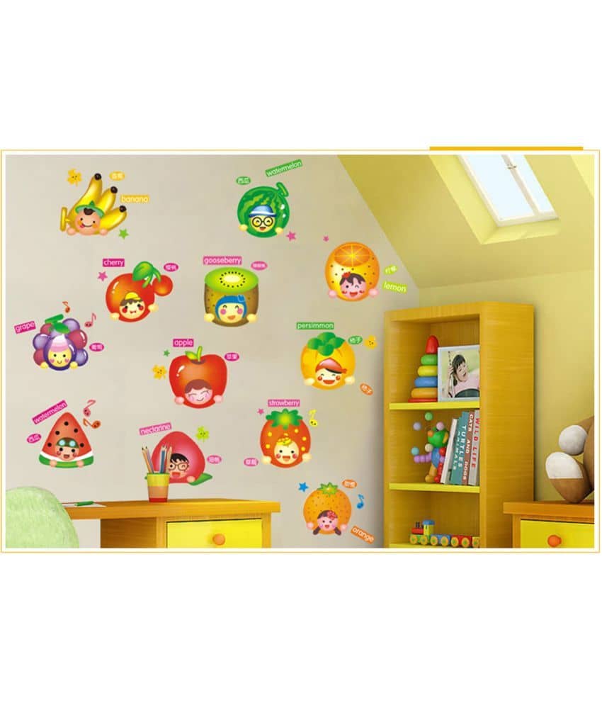 Jaamso Royals Education with all Fruits PVC Multicolour Wall Sticker - Pack of 1