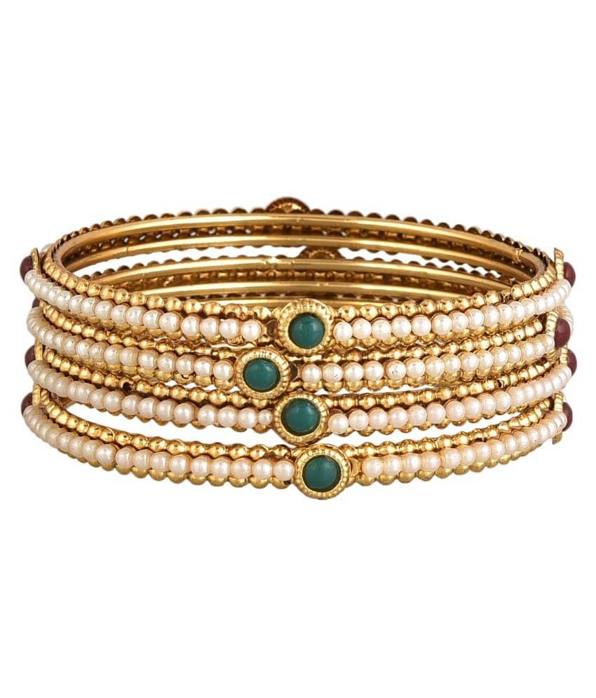     			Zeneme Lustrous Bead studded bangle (set of 4)