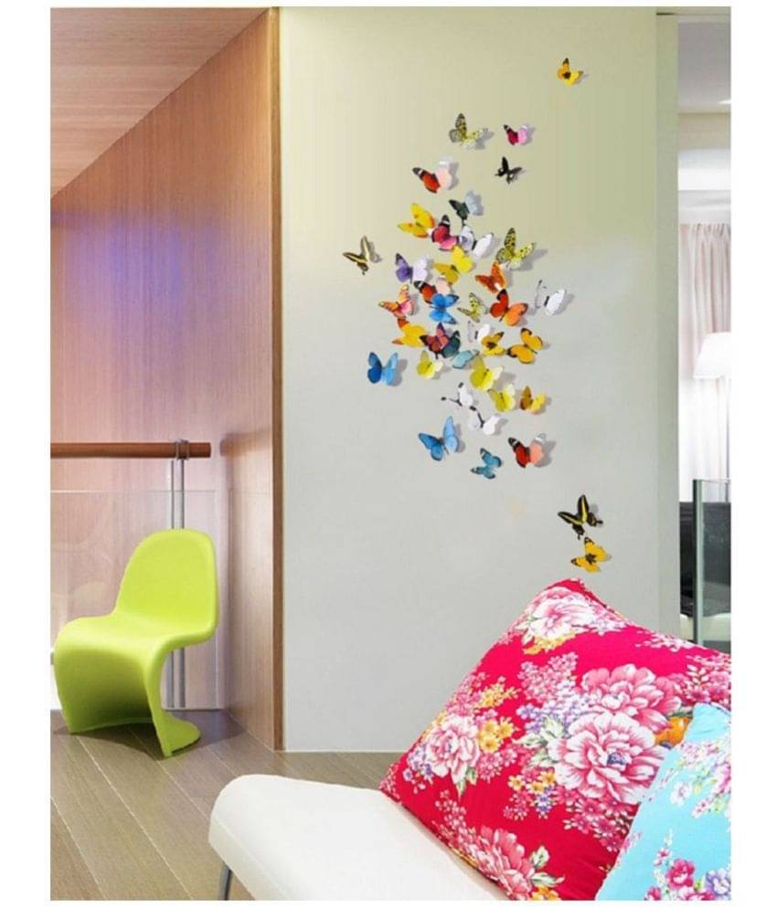 Jaamso Royals 3D Butterfly PVC Vinyl Multicolour Wall Sticker - Pack of 1 Jaamso Royals 3D Butterfly PVC Vinyl Multicolour Wall Sticker - Pack of 1