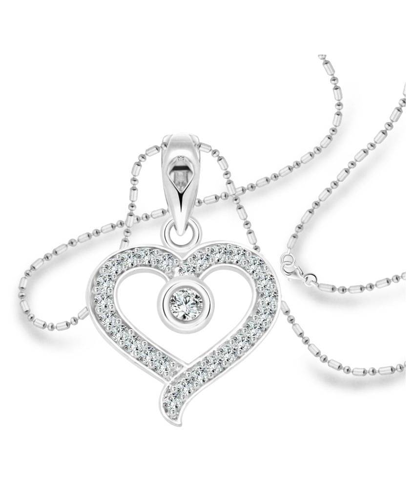     			Vighnaharta Joyful Heart CZ Rhodium Plated Alloy Pendant with Chain for Women and Girls - [VFJ1225PR]