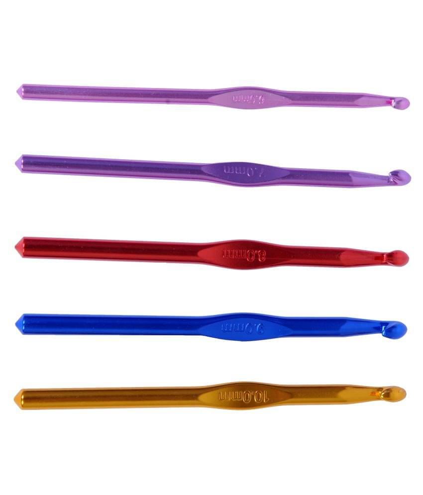     			Aluminum Multicolor Crochet Hooks 6 to 10 mm, pack of 5 knitting, MADE IN INDIA pins