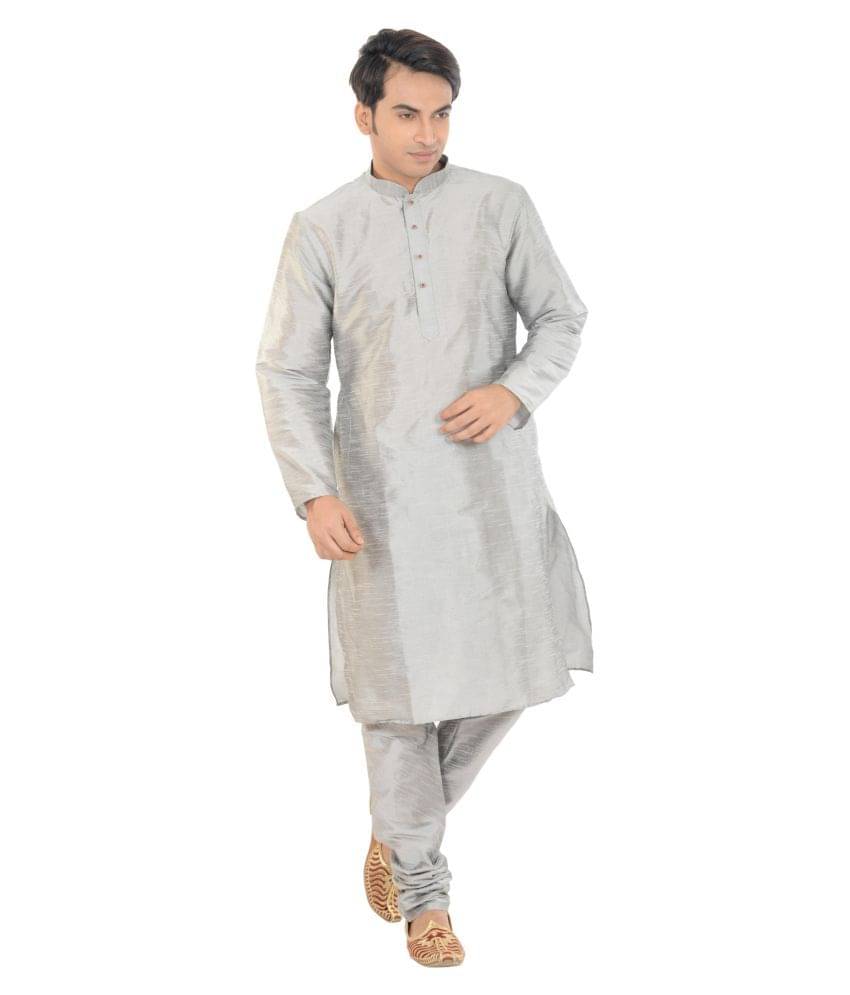     			Deyann Silver Silk Blend Kurta Pyjama Set