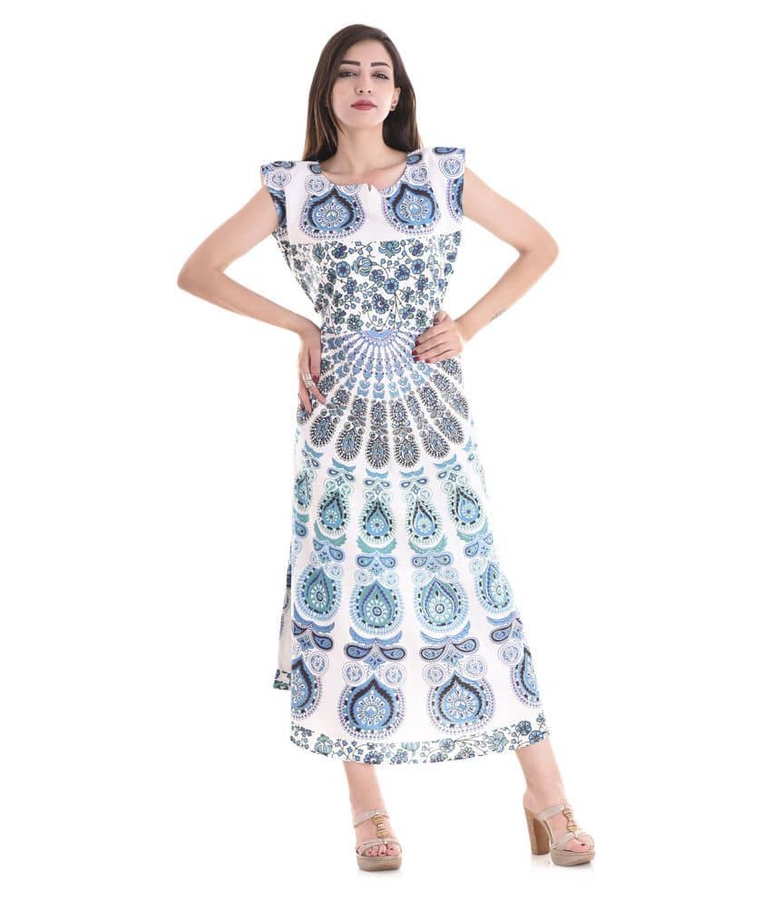 Apratim Women Cotton Ethnic Dress ( White )