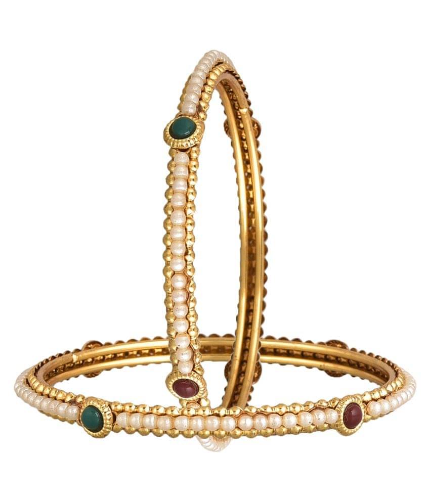     			Zeneme Lustrous Bead studded Bangle (set of 2)