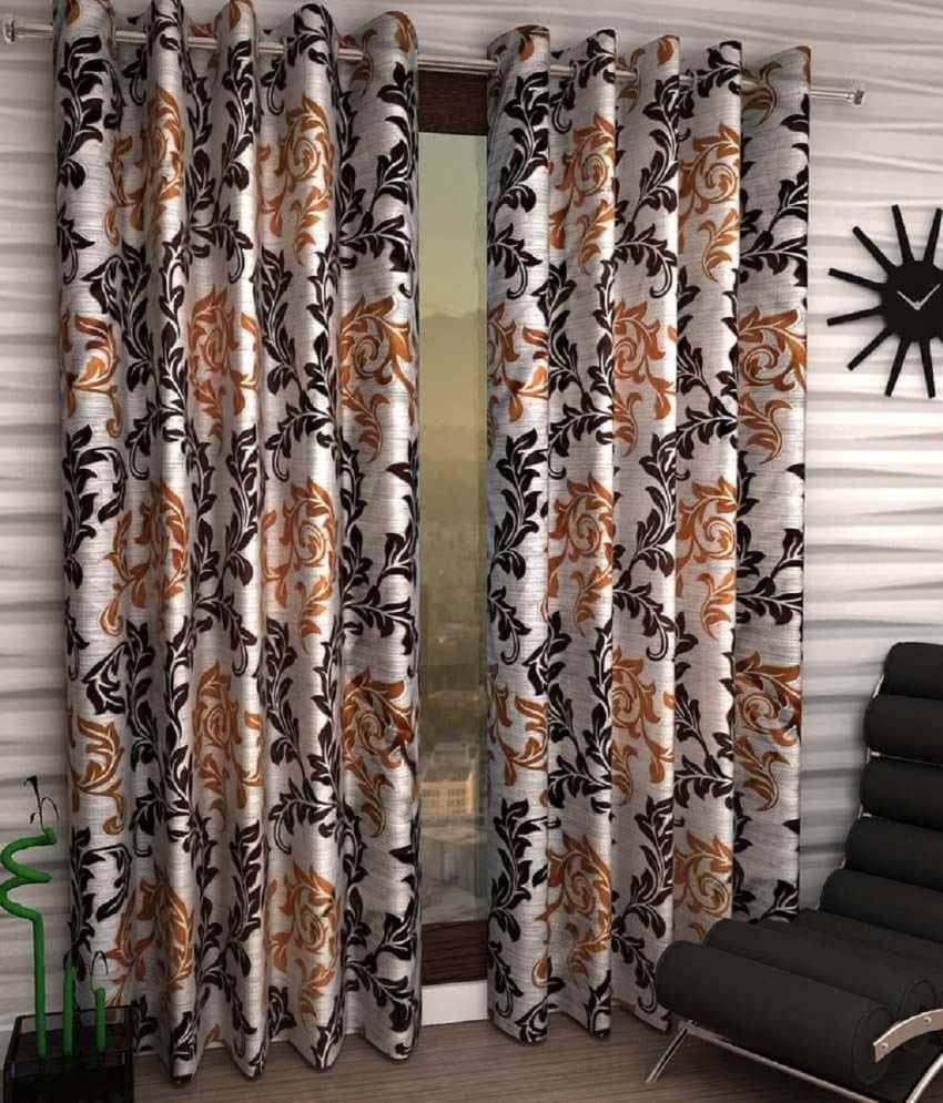 Tanishka Fabs Floral Semi-Transparent Eyelet Curtain 7 ft ( Pack of 2 ) - Multi Color