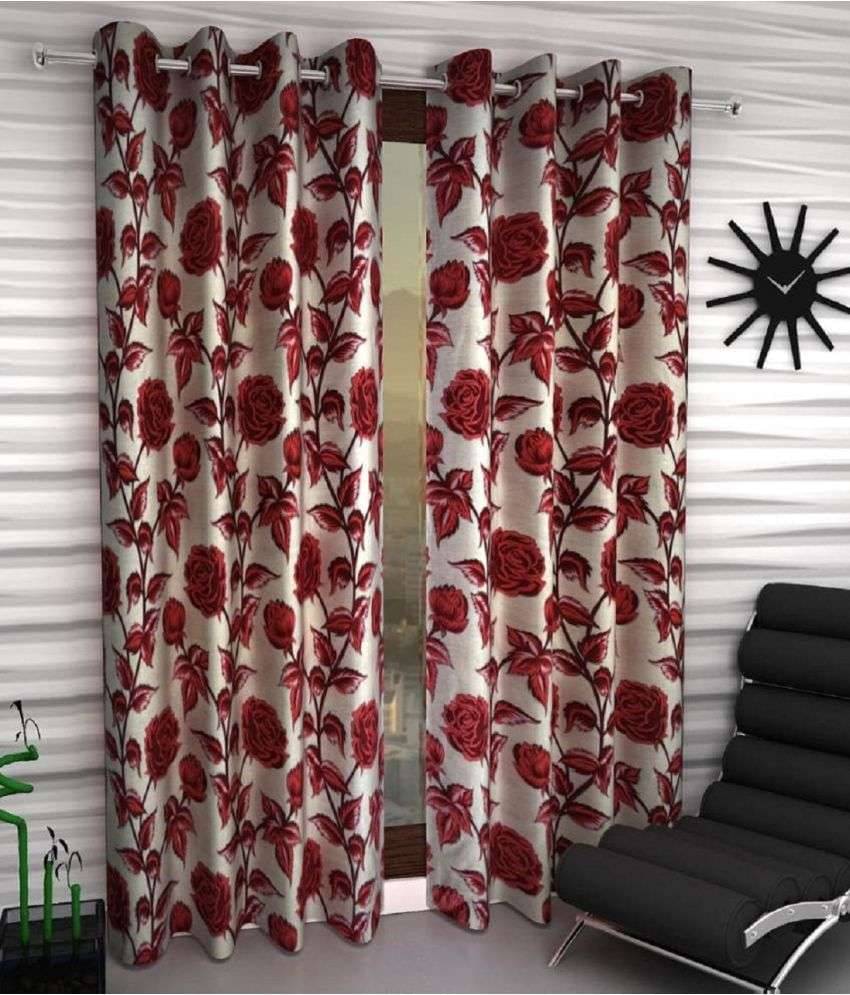 Tanishka Fabs Floral Semi-Transparent Eyelet Curtain 7 ft ( Pack of 2 ) - Multi Color Tanishka Fabs Floral Semi-Transparent Eyelet Curtain 7 ft ( Pack of 2 ) - Multi Color