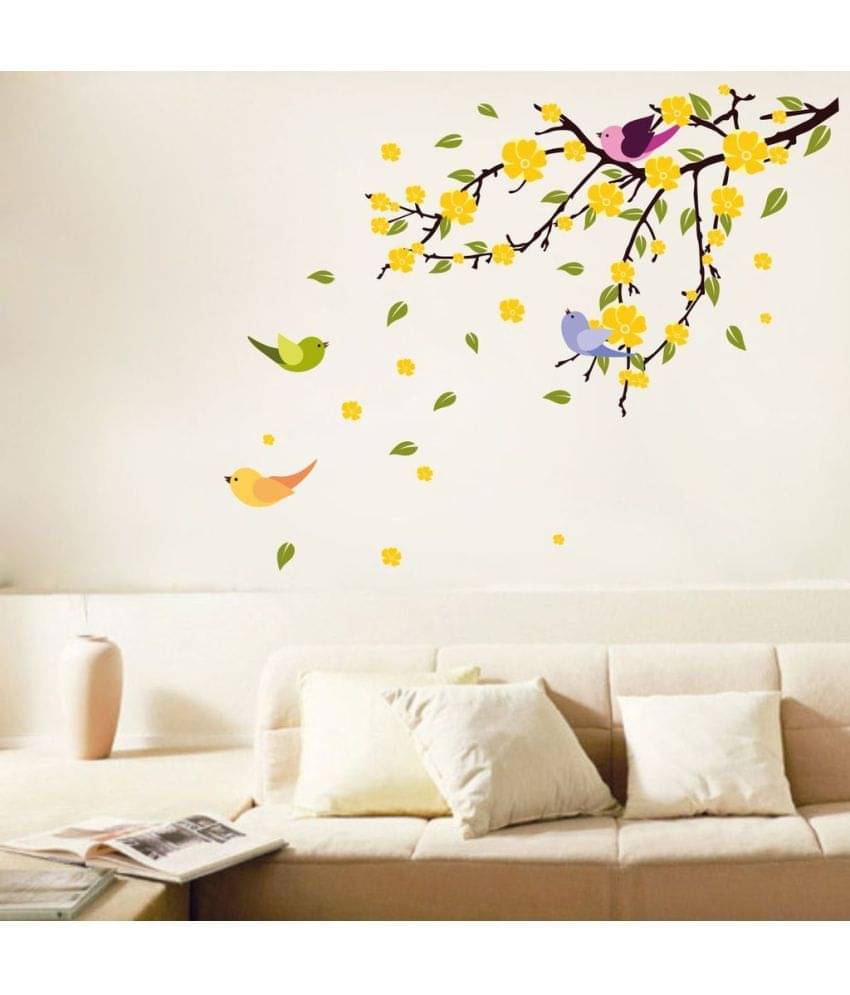     			Decor Villa Bird Branch PVC Multicolour Wall Sticker - Pack of 1