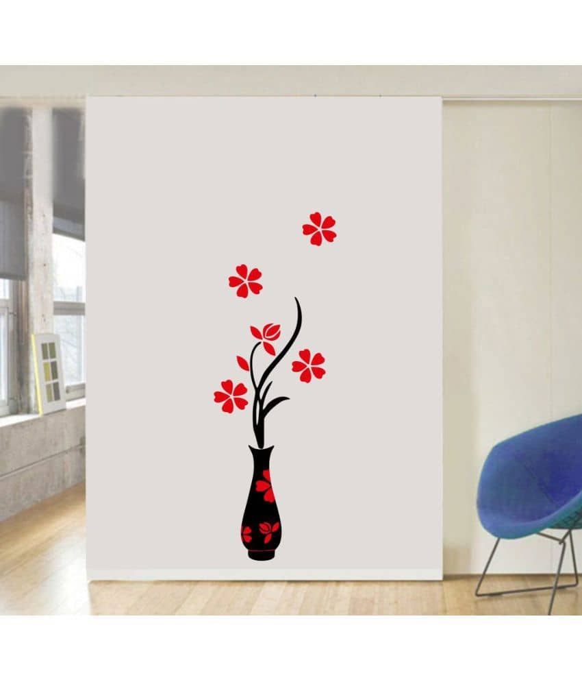 Decor Villa Flower Pot PVC Multicolour Wall Sticker - Pack of 1