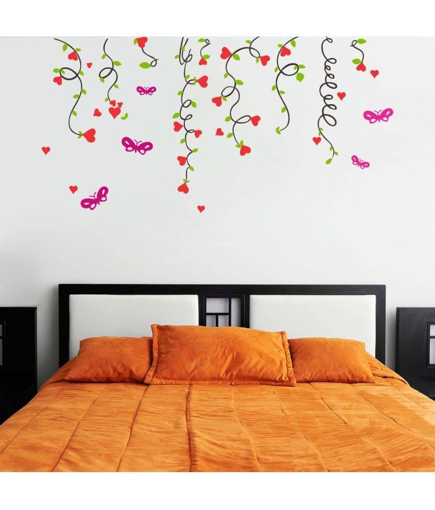     			Decor Villa Multi leaf PVC Multicolour Wall Sticker - Pack of 1