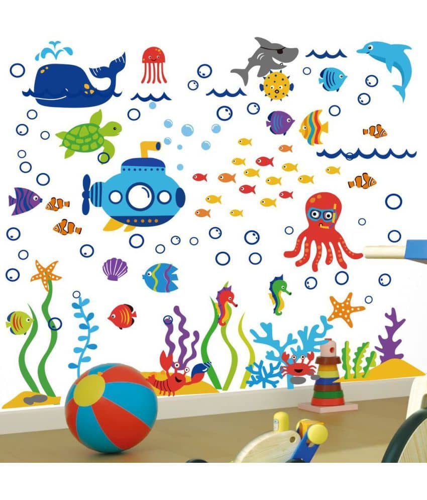 Decor Villa Sea animal PVC Multicolour Wall Sticker - Pack of 1