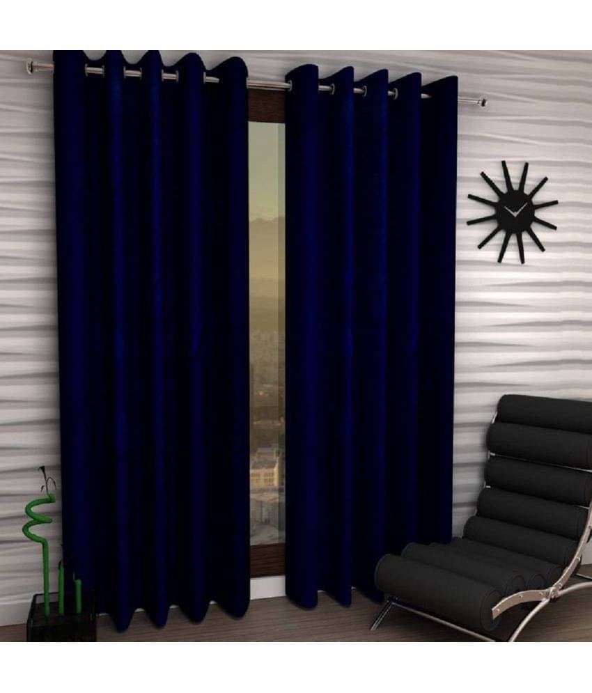     			Tanishka Fabs Solid Semi-Transparent Eyelet Curtain 5 ft ( Pack of 2 ) - Navy Blue