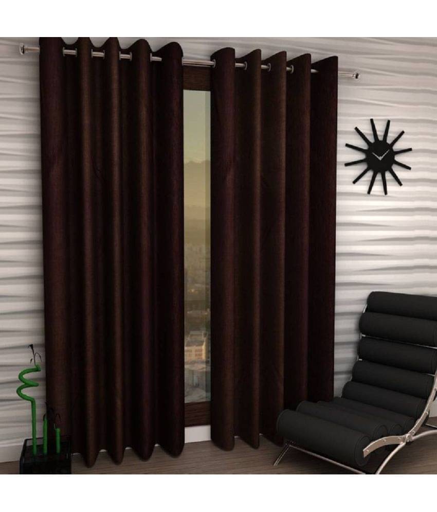 Tanishka Fabs Solid Semi-Transparent Eyelet Curtain 5 ft ( Pack of 2 ) - Brown Tanishka Fabs Solid Semi-Transparent Eyelet Curtain 5 ft ( Pack of 2 ) - Brown