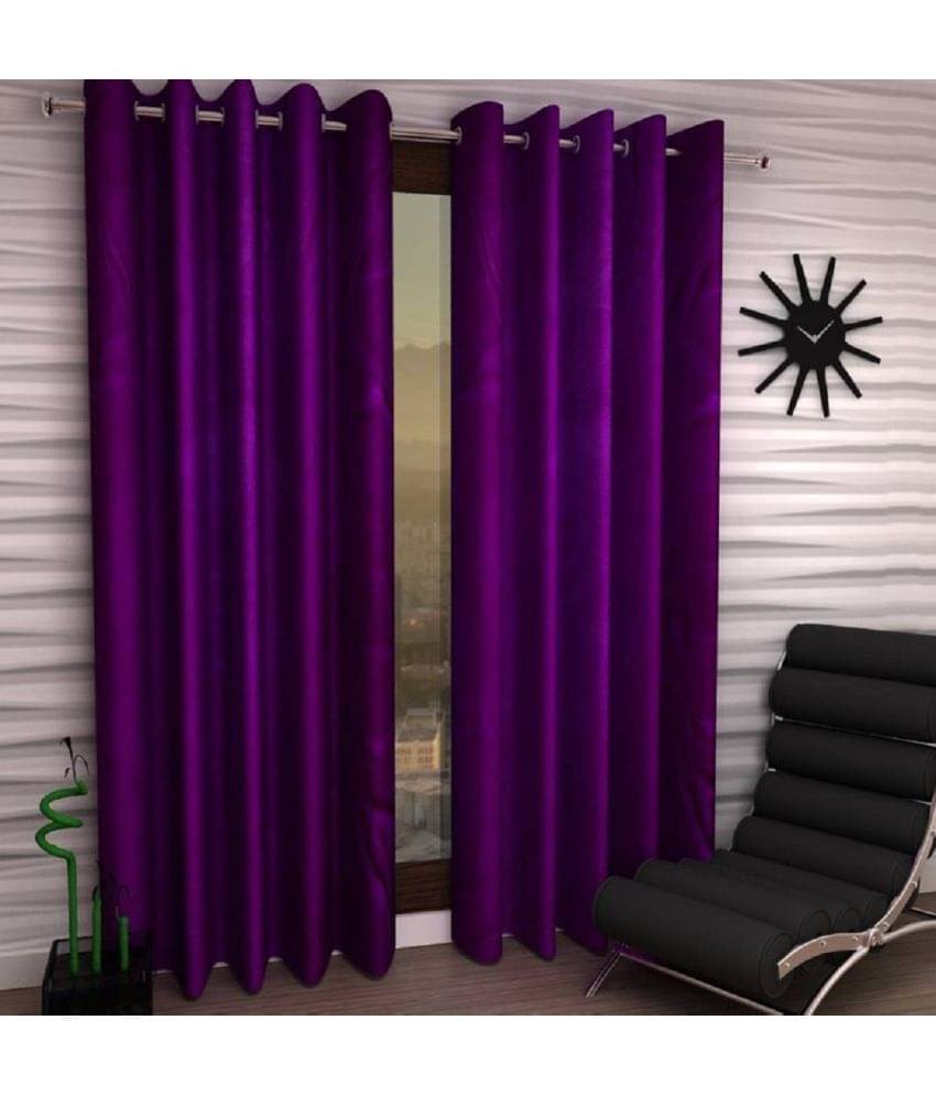 Tanishka Fabs Solid Semi-Transparent Eyelet Curtain 5 ft ( Pack of 2 ) - Purple Tanishka Fabs Solid Semi-Transparent Eyelet Curtain 5 ft ( Pack of 2 ) - Purple