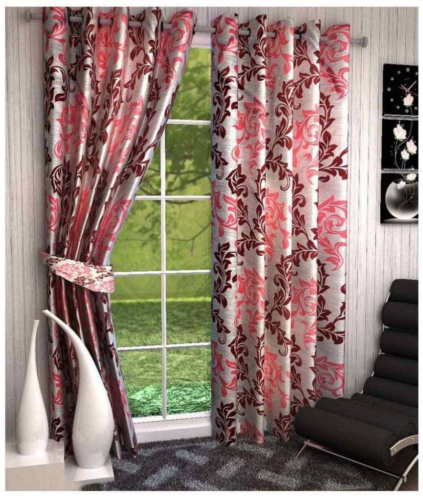 Tanishka Fabs Floral Semi-Transparent Eyelet Curtain 5 ft ( Pack of 2 ) - Multi Color Tanishka Fabs Floral Semi-Transparent Eyelet Curtain 5 ft ( Pack of 2 ) - Multi Color
