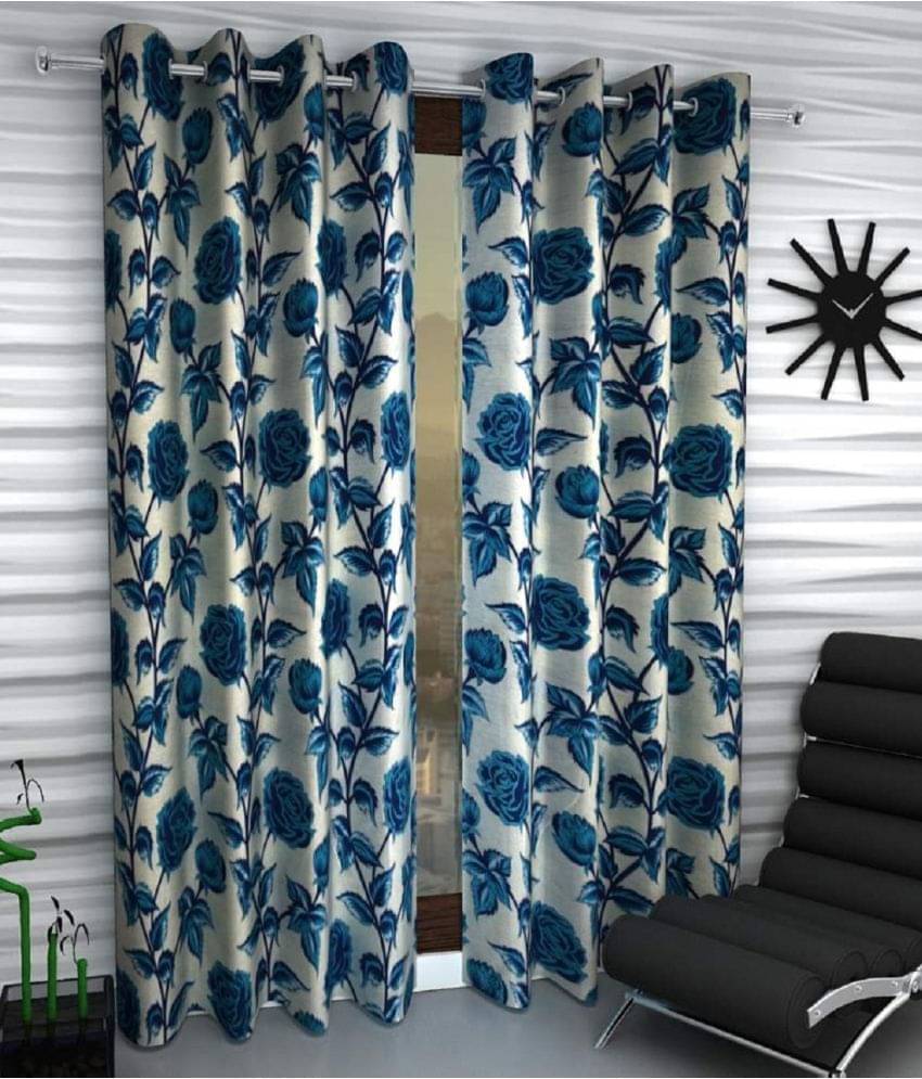     			Tanishka Fabs Floral Room Darkening Eyelet Curtain 9 ft ( Pack of 2 ) - Multi Color
