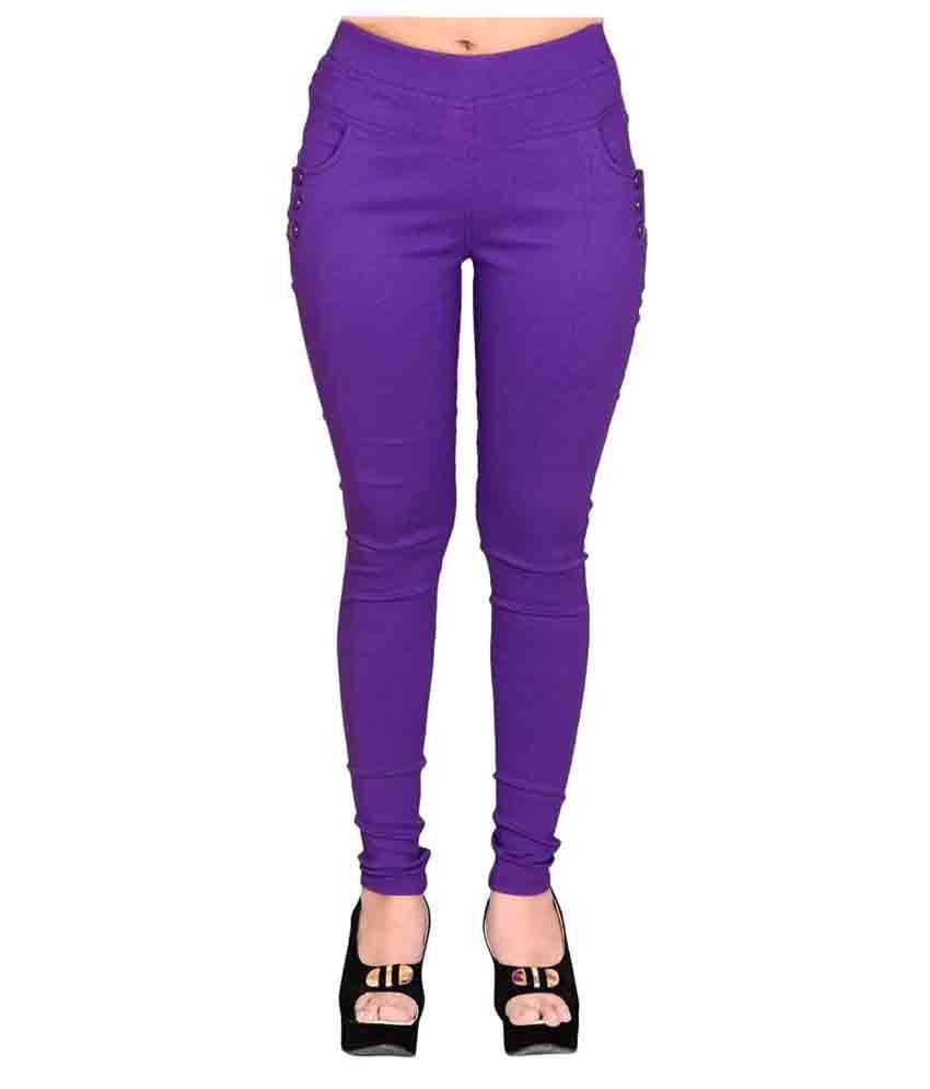     			FeelBlue Cotton Lycra Jeggings - Purple