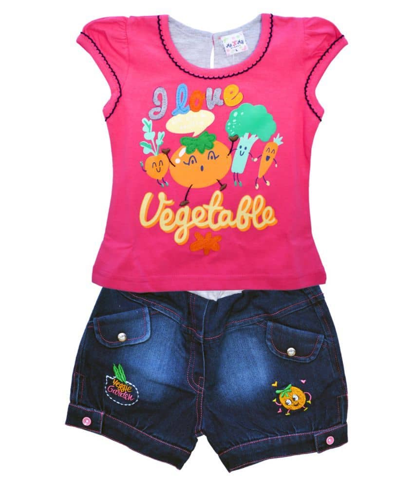 Me N My CLOSET Baby Girls 100% Cotton Tops & Bottoms Sets ( Pink )