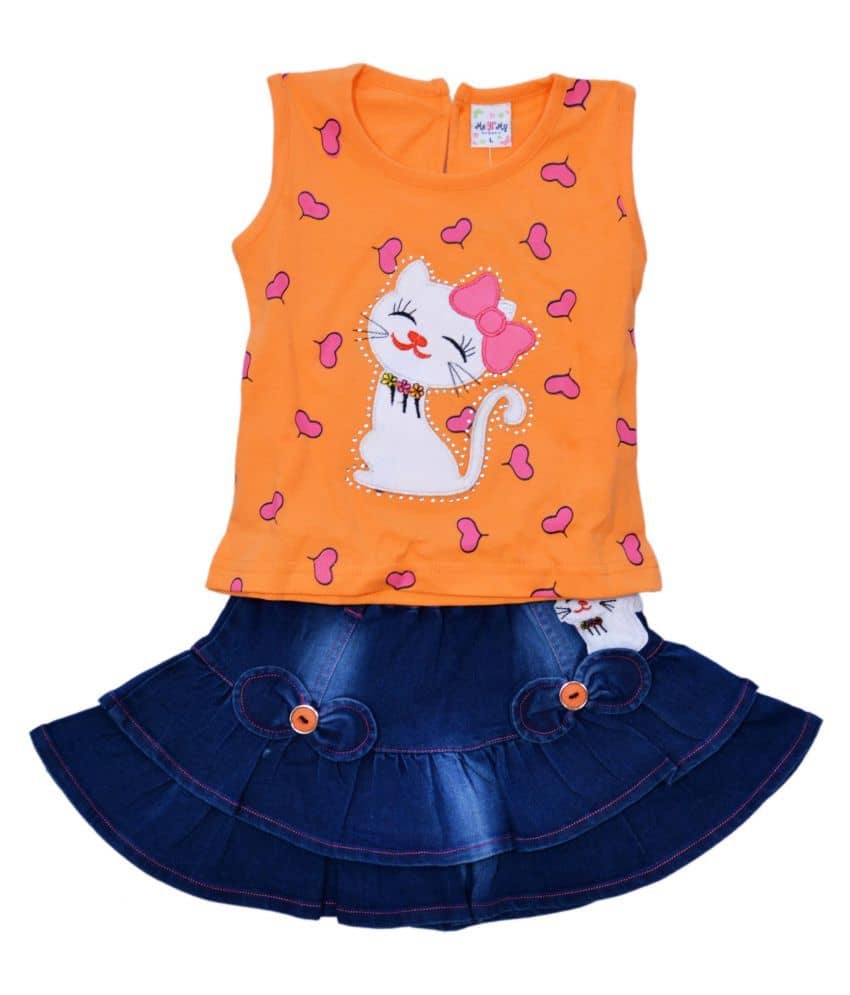 Me N My CLOSET Baby Girls 100% Cotton Top & Skirt Set ( Orange )