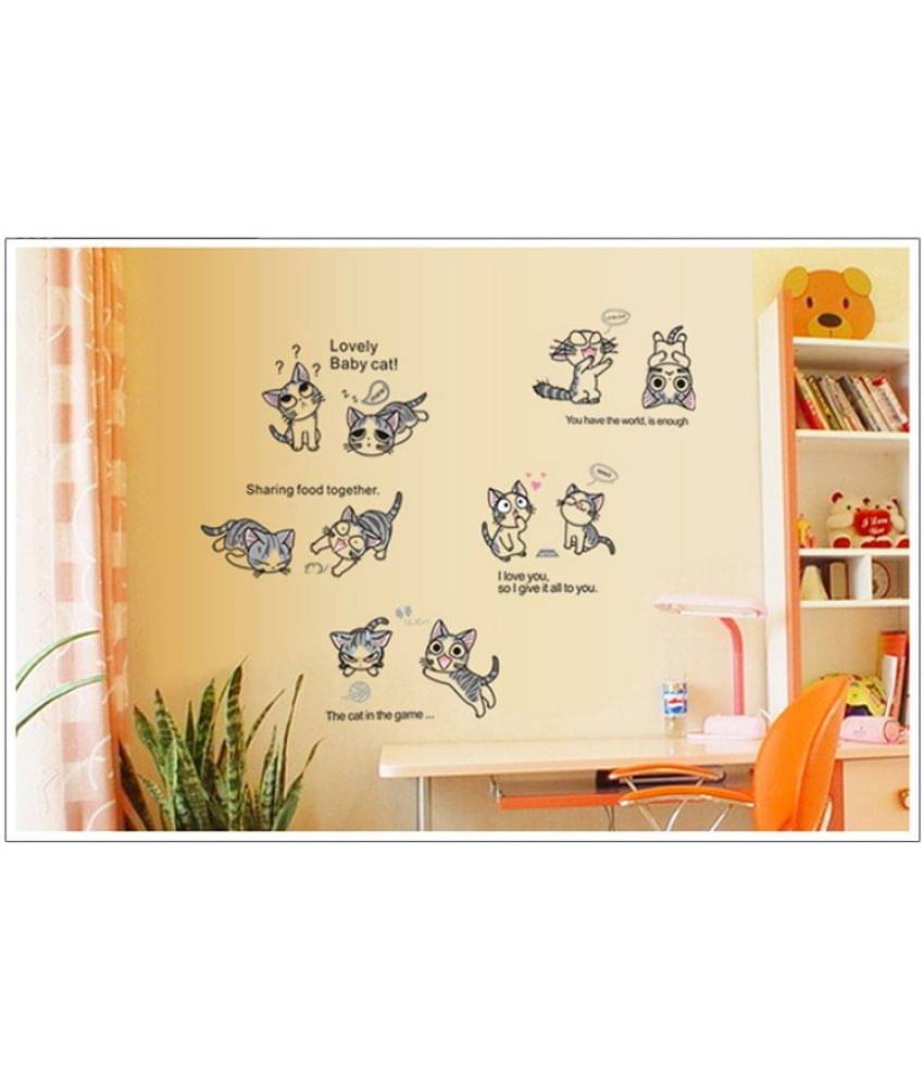 Jaamso Royals Naughty Cat PVC Multicolour Wall Sticker - Pack of 1 Jaamso Royals Naughty Cat PVC Multicolour Wall Sticker - Pack of 1