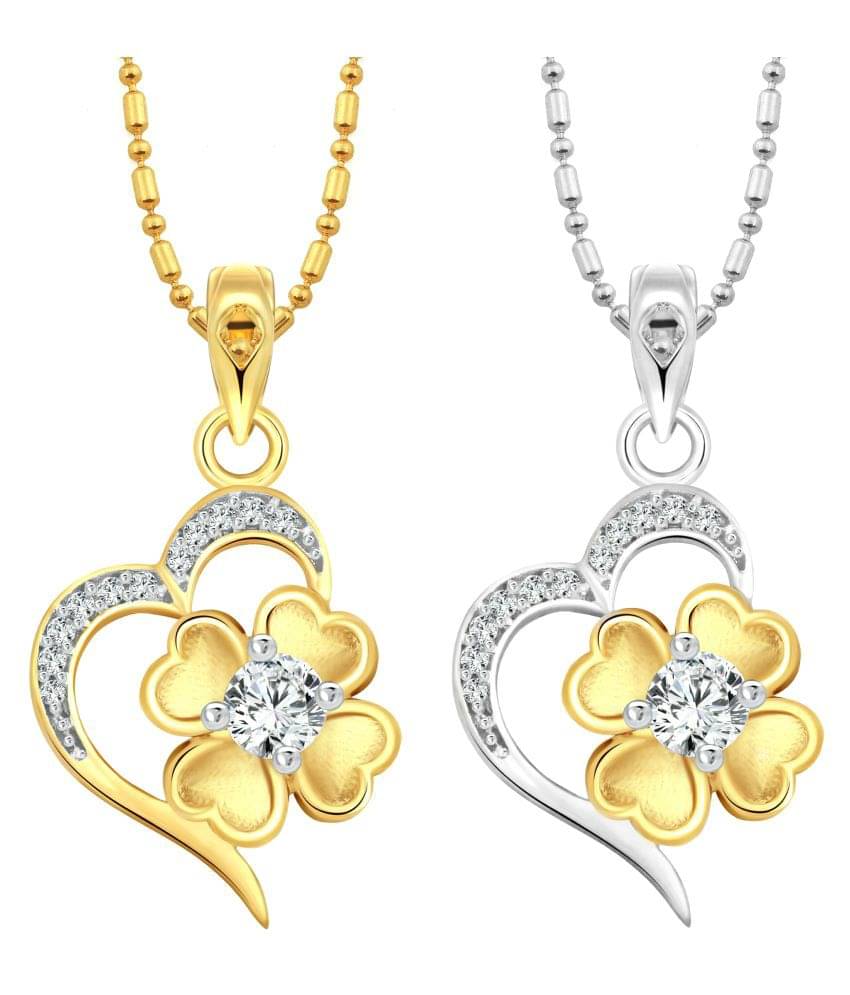     			Vighnaharta Awesome Flora Heart Selfie CZ Gold and Rhodium Plated Alloy Pendant with chain for Girls and Women.