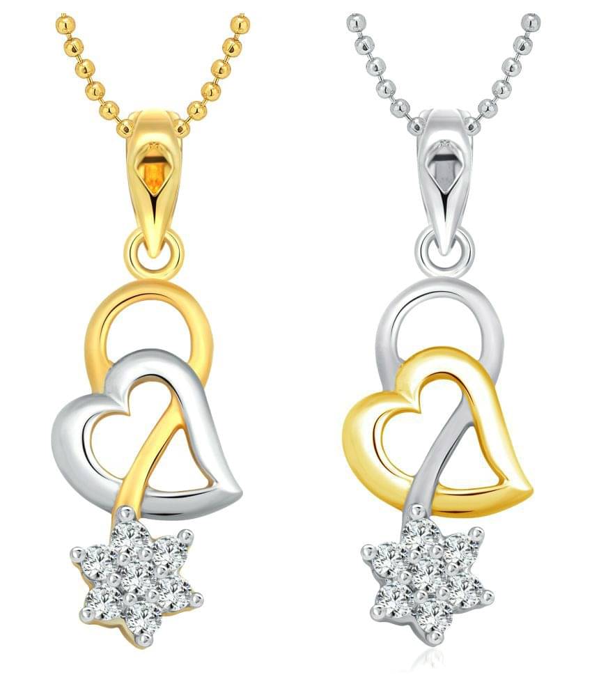 Vighnaharta Heart in Flower Selfie CZ Gold and Rhodium Plated Alloy Pendant with chain for Girls and Women. Vighnaharta Heart in Flower Selfie CZ Gold and Rhodium Plated Alloy Pendant with chain for Girls and Women.