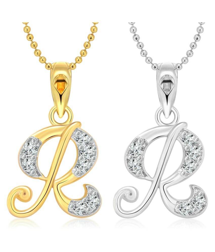 Vighnaharta "R" Letter Selfie CZ Gold and Rhodium Plated Alloy Pendant with chain for Girls and Women.     			Vighnaharta "R" Letter Selfie CZ Gold and Rhodium Plated Alloy Pendant with chain for Girls and Women.