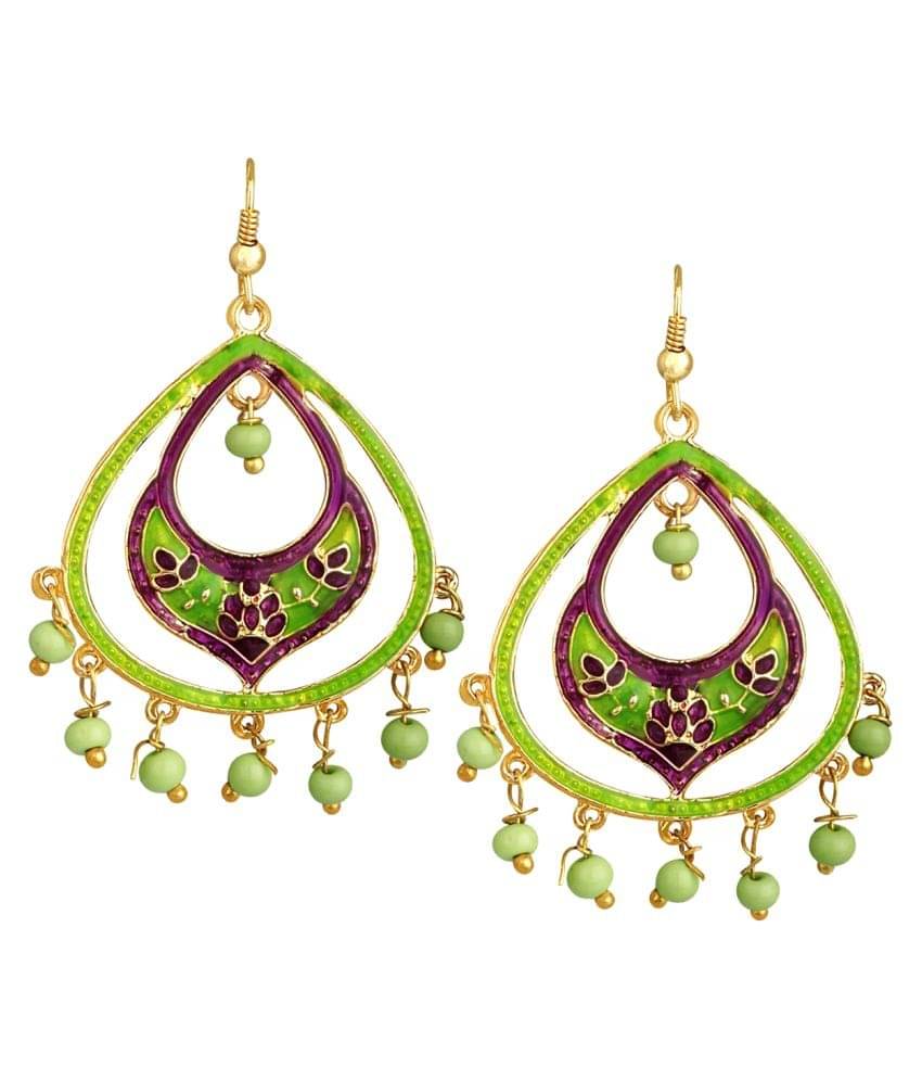 Spargz Oval Shape Gold Plated Officewear Green Meenakari Hook Earrings For Women AIER 1066 Spargz Oval Shape Gold Plated Officewear Green Meenakari Hook Earrings For Women AIER 1066
