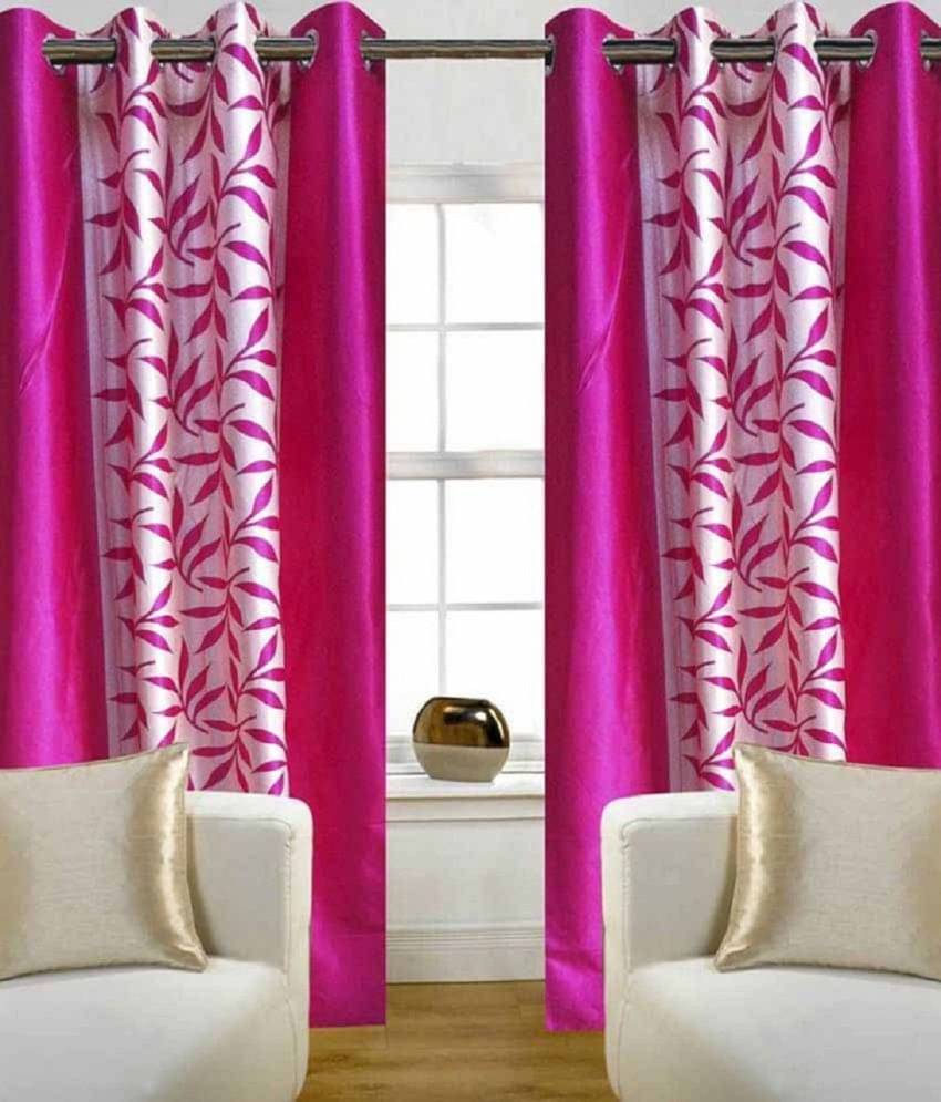 Panipat Textile Hub Floral Semi-Transparent Eyelet Door Curtain 7 ft Pack of 2 -Pink Panipat Textile Hub Floral Semi-Transparent Eyelet Door Curtain 7 ft Pack of 2 -Pink