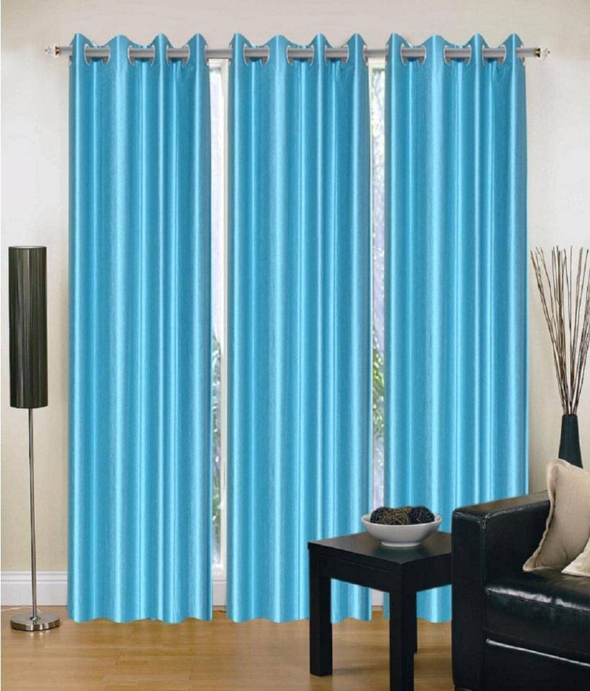 Panipat Textile Hub Semi-Transparent Eyelet Door Curtain 7 ft Pack of 3 -Aqua Panipat Textile Hub Semi-Transparent Eyelet Door Curtain 7 ft Pack of 3 -Aqua