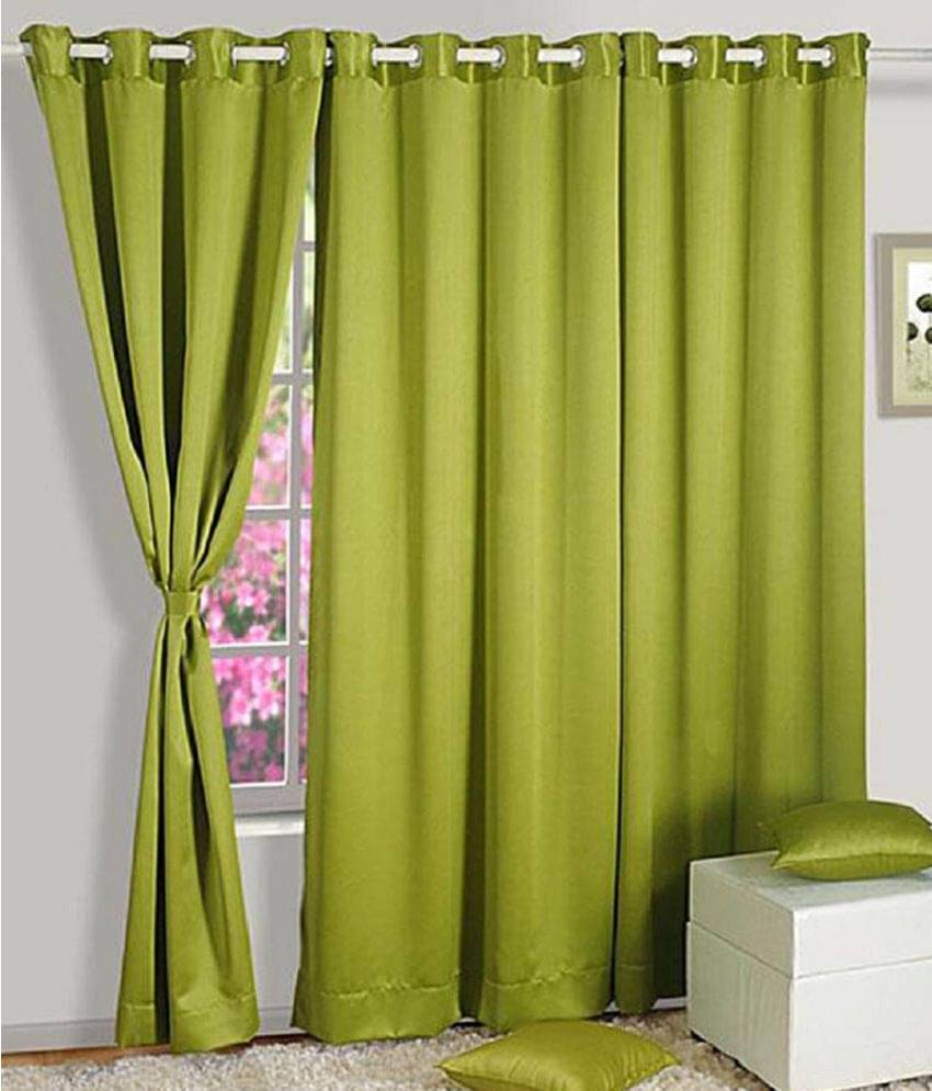 Panipat Textile Hub Solid Semi-Transparent Eyelet Door Curtain 7 ft Pack of 3 -Green Panipat Textile Hub Solid Semi-Transparent Eyelet Door Curtain 7 ft Pack of 3 -Green