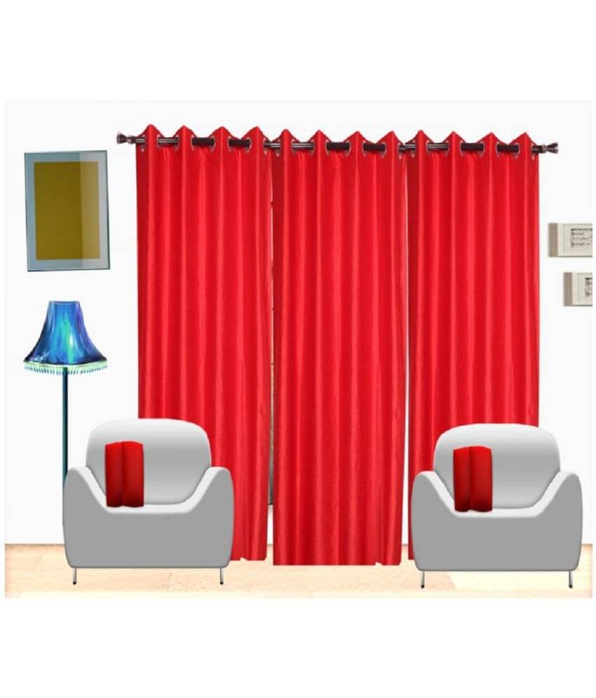 Panipat Textile Hub Solid Semi-Transparent Eyelet Door Curtain 7 ft Pack of 3 -Red Panipat Textile Hub Solid Semi-Transparent Eyelet Door Curtain 7 ft Pack of 3 -Red