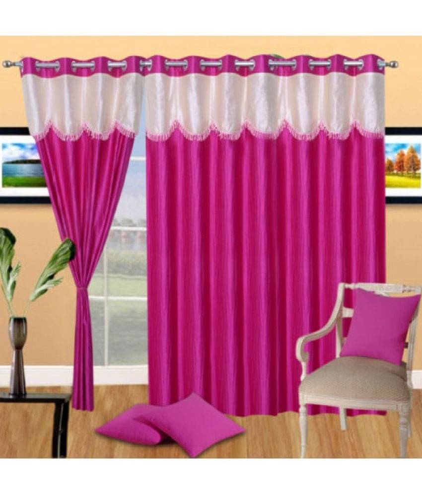 Panipat Textile Hub Semi-Transparent Eyelet Door Curtain 7 ft Pack of 2 -Pink Panipat Textile Hub Semi-Transparent Eyelet Door Curtain 7 ft Pack of 2 -Pink