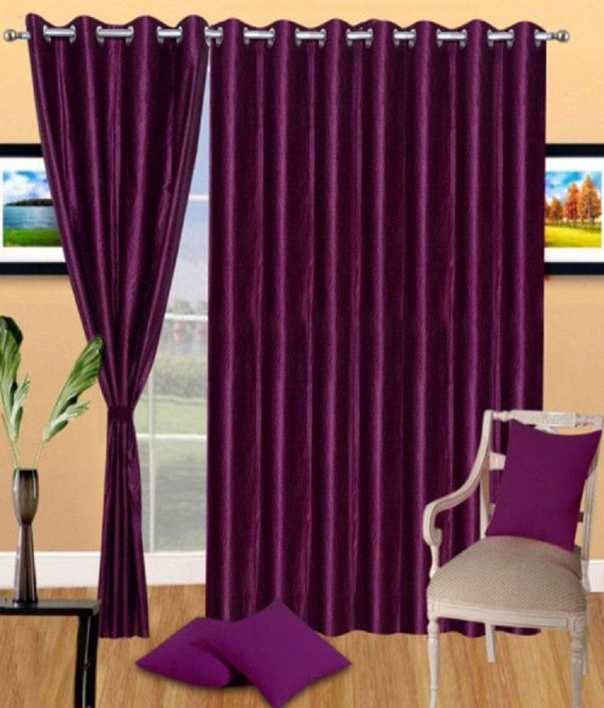 Panipat Textile Hub Semi-Transparent Eyelet Door Curtain 7 ft Pack of 3 -Purple Panipat Textile Hub Semi-Transparent Eyelet Door Curtain 7 ft Pack of 3 -Purple