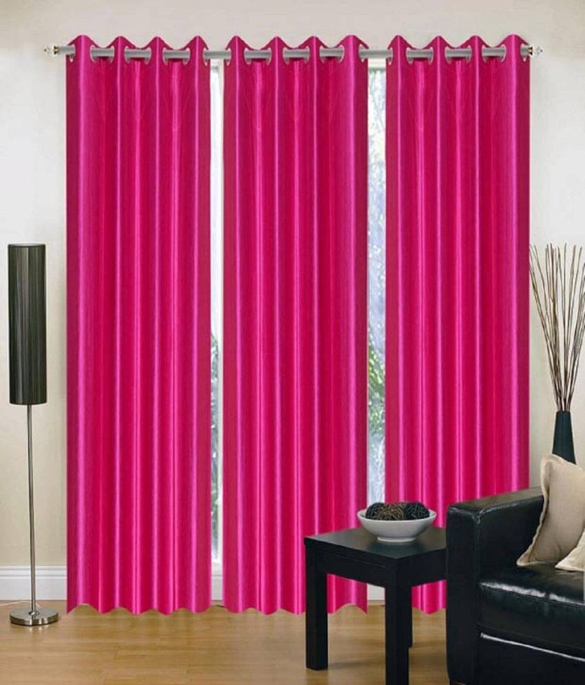 Panipat Textile Hub Solid Semi-Transparent Eyelet Door Curtain 7 ft Pack of 3 -Pink Panipat Textile Hub Solid Semi-Transparent Eyelet Door Curtain 7 ft Pack of 3 -Pink